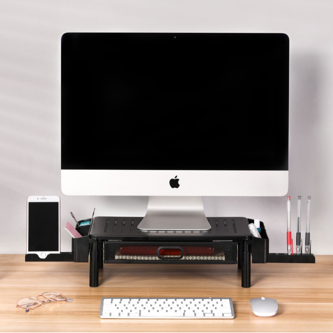 Soporte Elevador para Monitor de Computadora Ajustable en 3 Niveles de Acero Laminado en Frío con Cajón para Oficina image 5