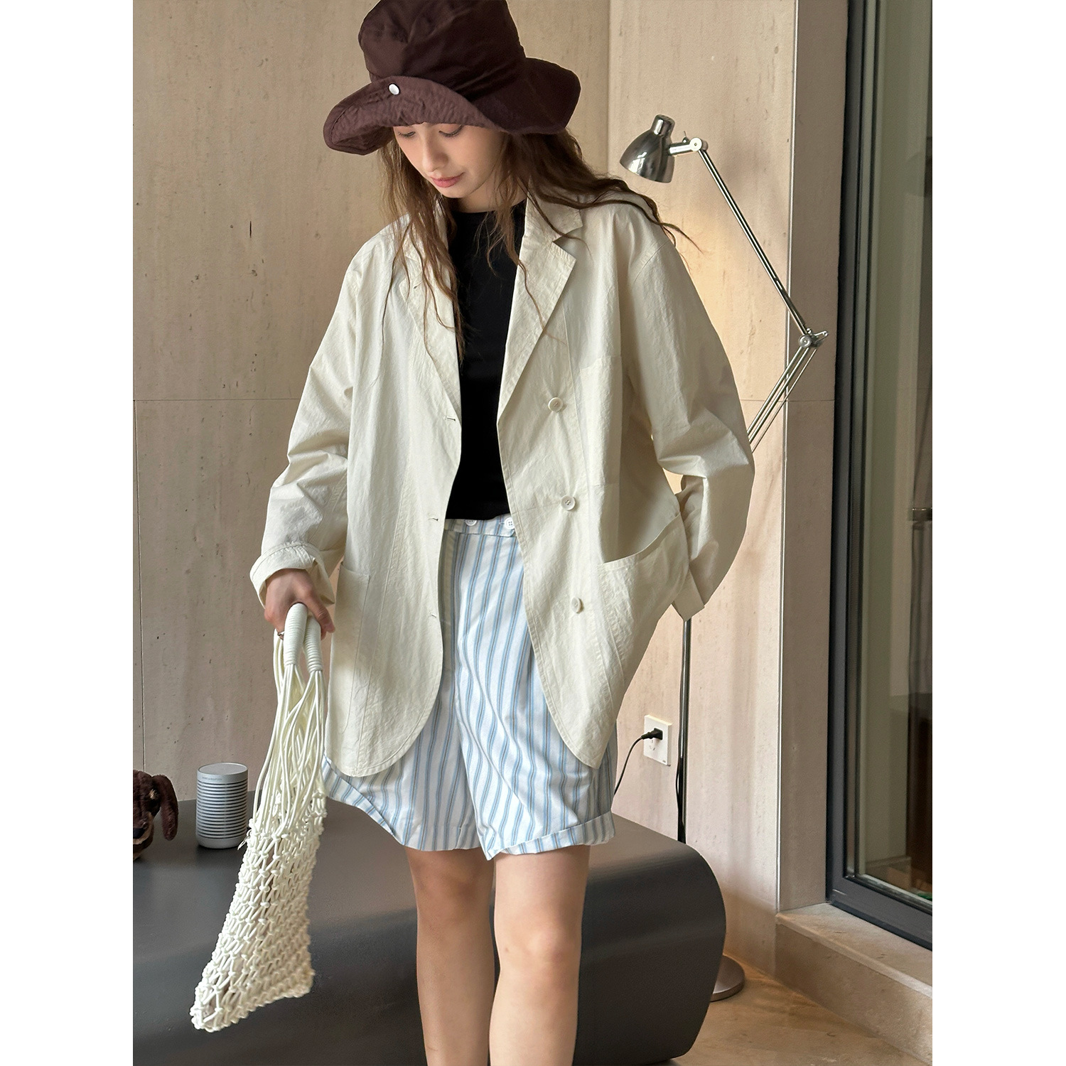 卢浮夏季新款韩版时髦通勤廓形防晒西装宽松显瘦舒适休闲外套女