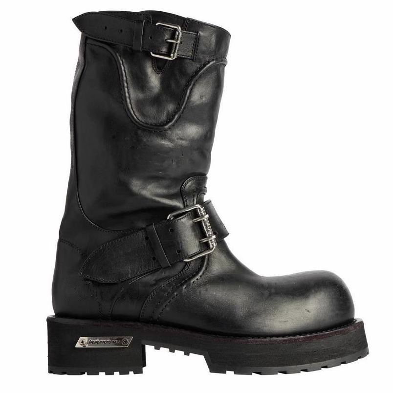 Leather Version Thick-soled Street Style Women's 2025 Autumn And Winter New Large Toe Martin Mid-calf Multifunctional Riding Boots_voghion.com