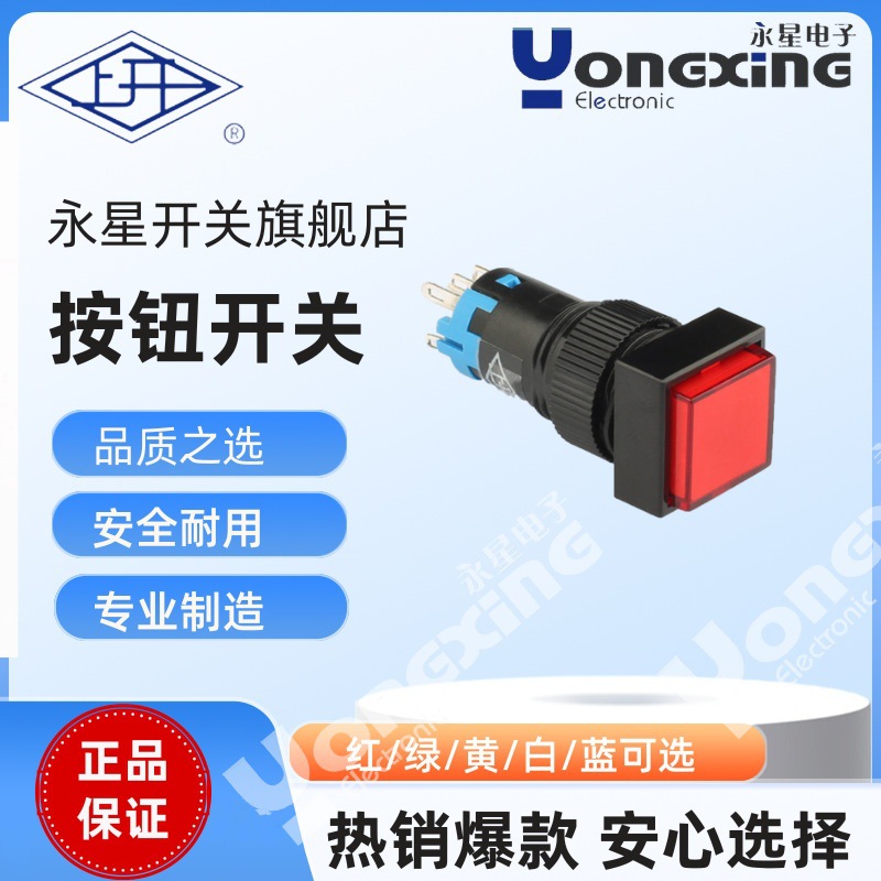 厂家直销上海永星AD16双极无锁长方形带灯按钮开关