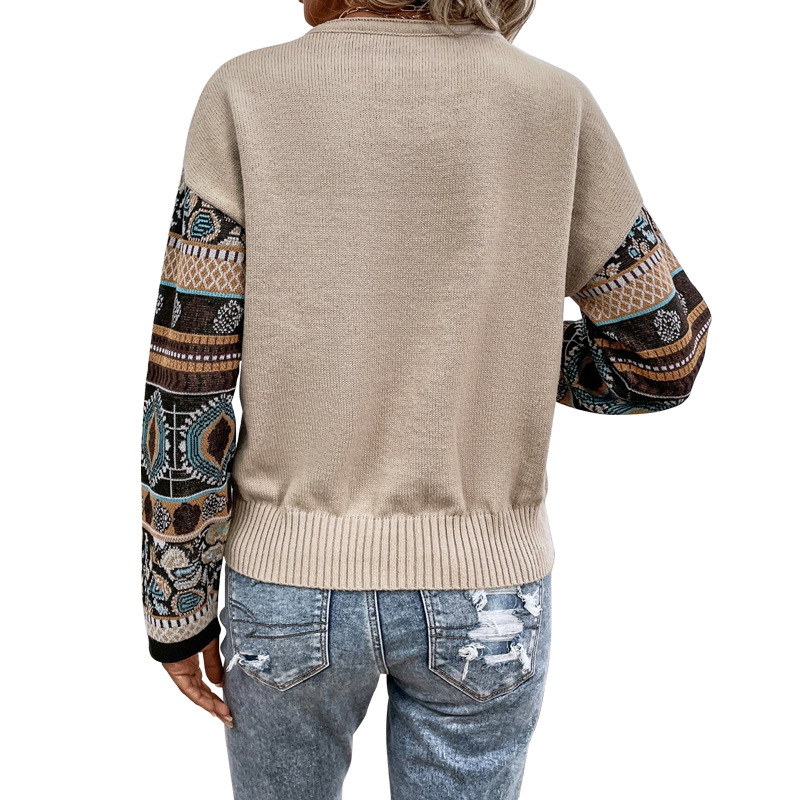 Women's Clothing Women's Autumn Knitted Loose Sweater Round Neck Color Block Long Sleeve Top For Formal & Casual For Women_ecoleips.com