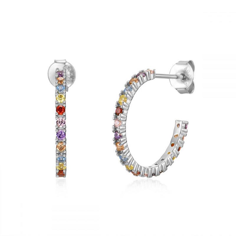 Geometric Semicircle Earrings C-shaped Bohemian Trend Color Zircon Earrings display picture 2