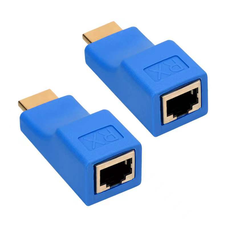 HDMI Extender with Single Ethernet Cable 30M to HDMI Single Port Network RJ45 Signal Amplifier Transmitter 30M Blue