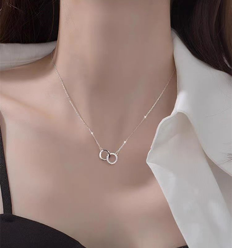 Plata De Ley 925 Cadena Portacables Anillo Doble Collar Colgante display picture 1