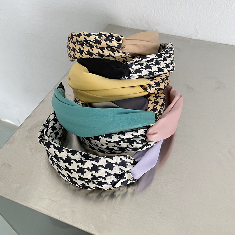 Korean Version Houndstooth Color Matching Knotted Headband display picture 6