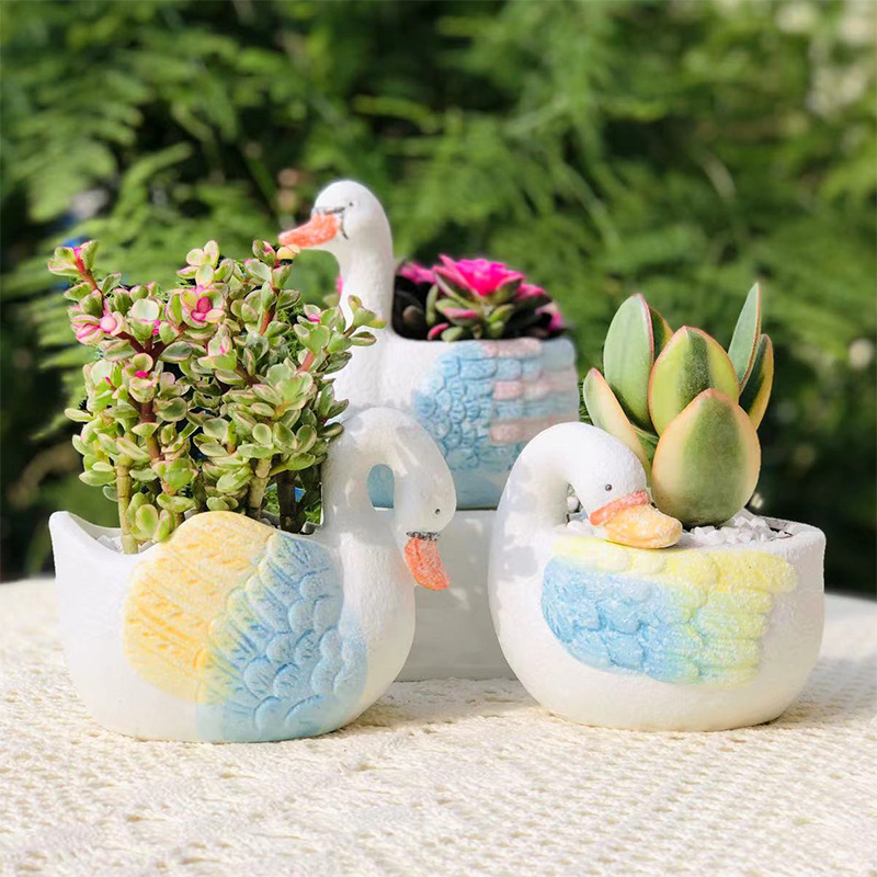 动物多肉小花盆陶瓷创意可爱小动物造型天鹅日式白色盆栽桌面摆件