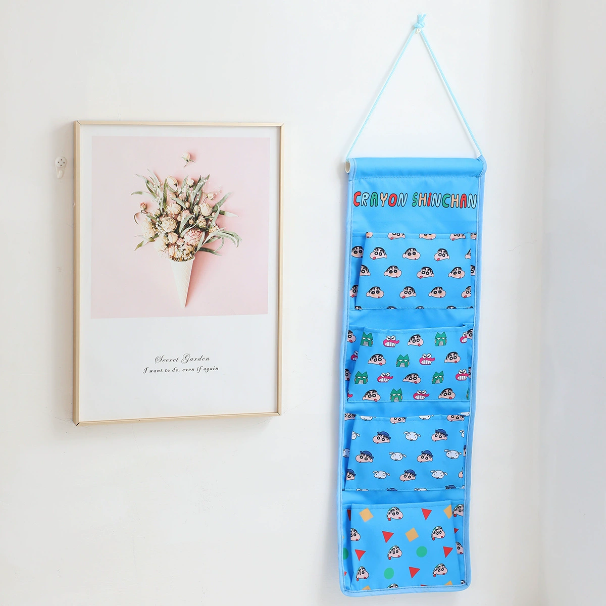 Cartoon long storage system, hanging organiser, storage bag, 4 cells, cotton and linen