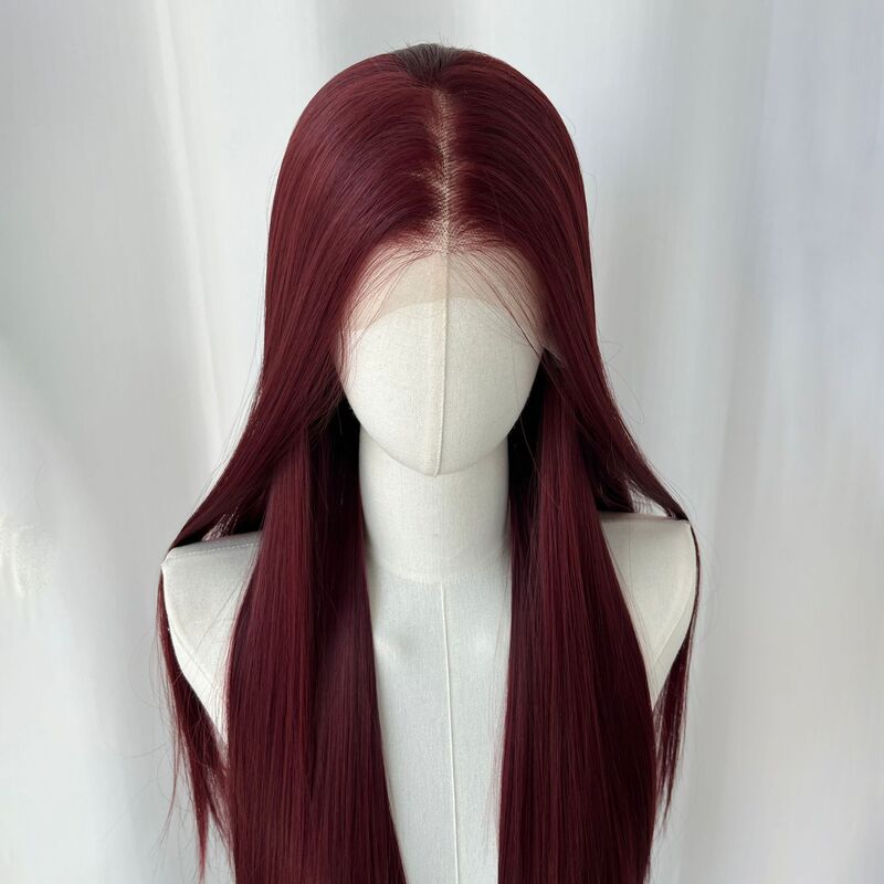 Raspberry Red Wig Universal Headgear Rough Hand Hook Forehead Lace Red Hair Female Cos Long Straight Hair Curly Hair