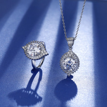 抖音直播爆款3克拉大颗粒仿美国进口D色莫桑钻套装戒指吊坠套装女