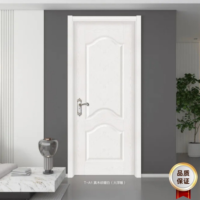 Puerta de madera compuesta de madera maciza puerta de dormitorio de pvc sin pintura image 3