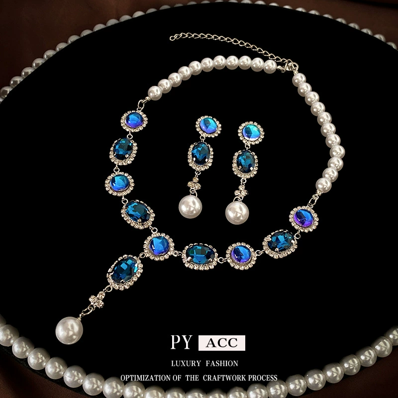 Серебряная игла, серьги из жемчуга, ожерелье, цепочка, ретро модный набор, аксессуар, франш стиль, лёгкая роскошь, оптом