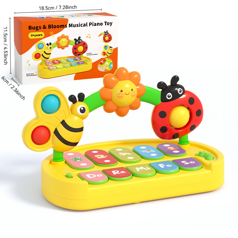Exportación transfronteriza de insectos dedos de ejercicio música juguetes de piano educación temprana para bebés piano electrónico de junio a diciembre juguetes de puzzle