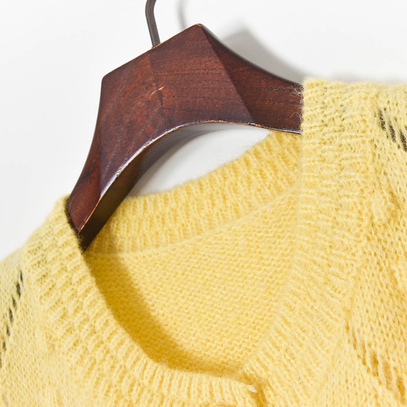 Kadın Giyim Erken Sonbahar Yeni Üç Boyutlu Fiyonk Kalın İğne Yuvarlak Yaka Kolsuz Örme Hırka Yelek Kadın Kolsuz_voghion.com