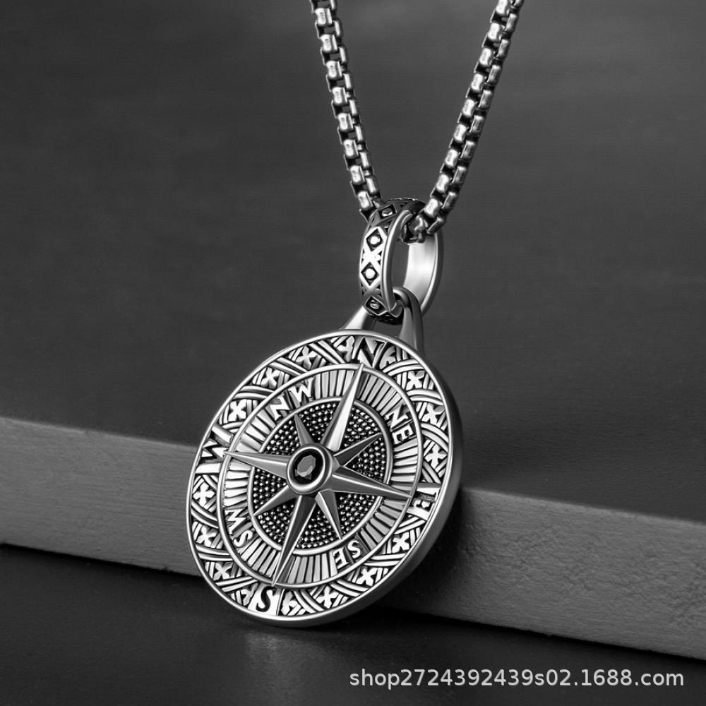 European and American Cross-Border Retro Compass Pointer Pendant Necklace Summer Men's Hip-Hop Personality Fashion Necklace Accessories Wholesale