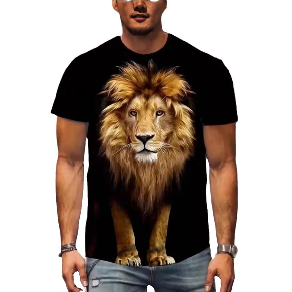 Forest Overlord Lion 3D Printed Men's High Street Personalidad suelta y transpirable de manga corta con cuello redondo Camiseta Ventas directas de fábrica
