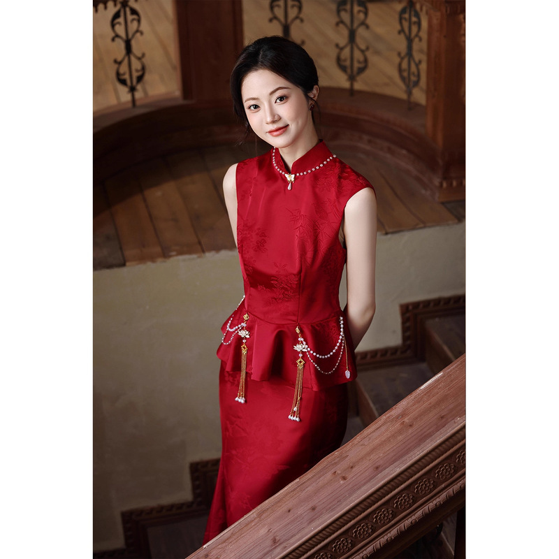 新中式旗袍女2025新款夏敬酒服新娘订婚礼服裙女高端轻奢小众晨袍|undefined