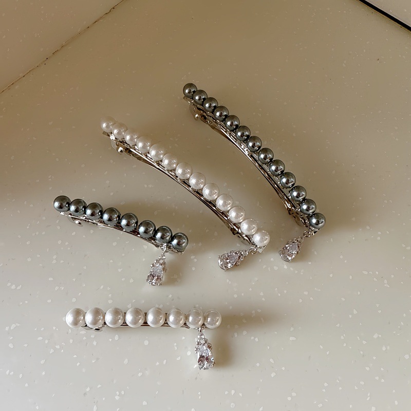High-End Zircon Pendant Clip Korean Style Fashionable Pearl Hairpin Women's Back Head Top Clip Side Clip