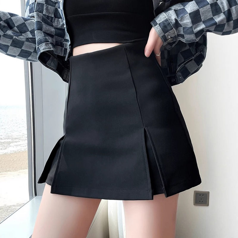 Black Suit Shorts for Women to Wear in Summer, New Fashionable Slit Leggings Skirt, High-Waisted A-Line Boot Skirt Pants for Women