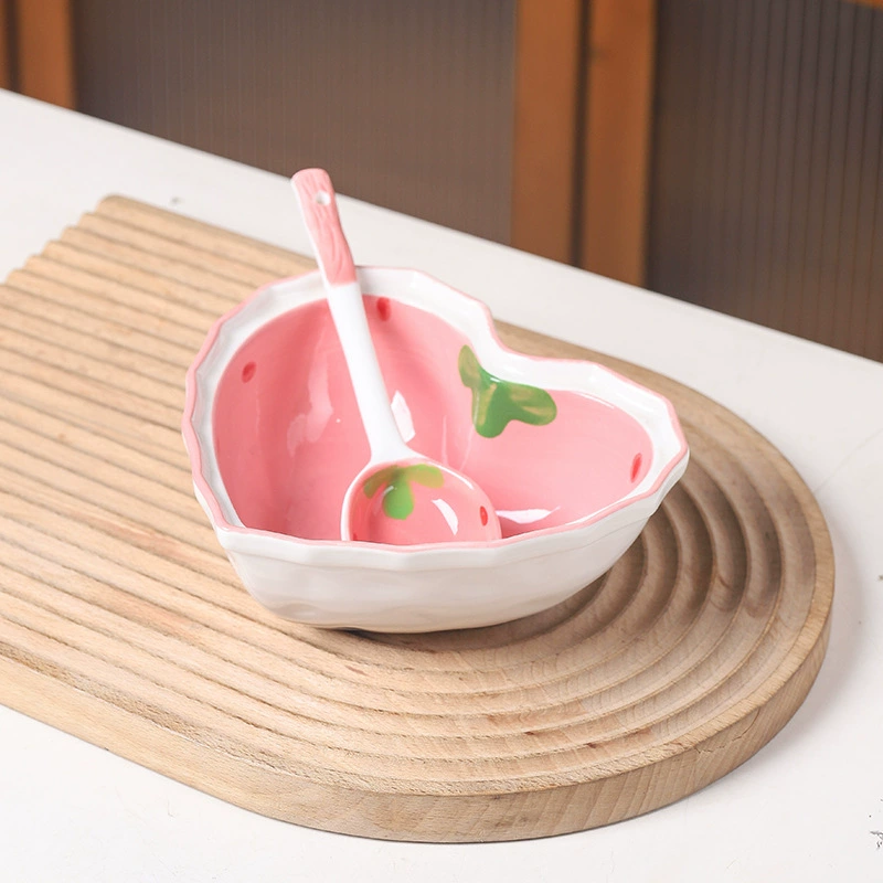 Brand strawberry, set heart shaped, ceramic dessert tableware