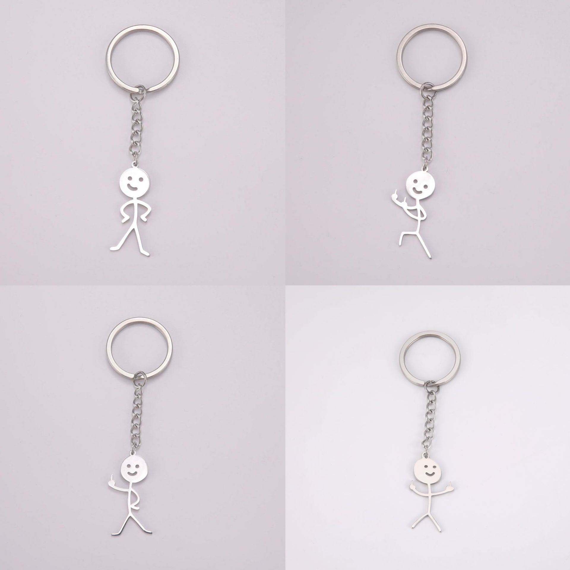 Venta caliente personalizada lindo todo partido simple golpe hueco cara sonriente villano brillante colgante llavero de acero inoxidable