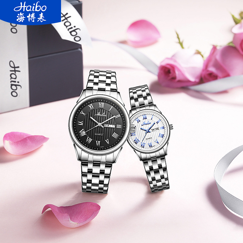 Haibo Haibo Fashionable and High-End 1314 Couple Watch with Calendar Dial Japanese Movement Quartz Waterproof Watch
