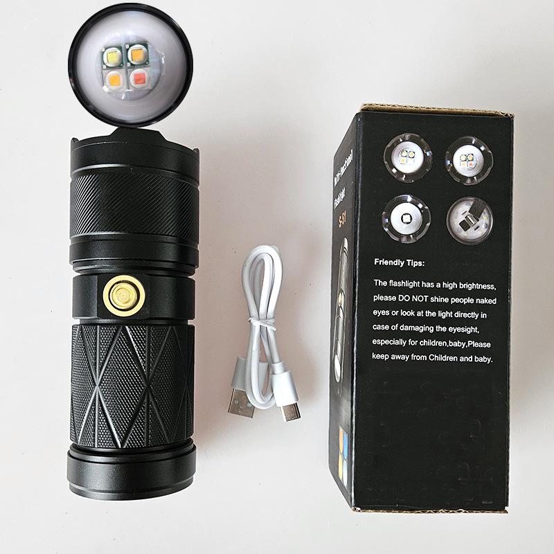 Nuevo fotógrafo de cuatro colores zoom antorcha láser blanca recargable maquillaje en vivo de emisión remota luz super brillante