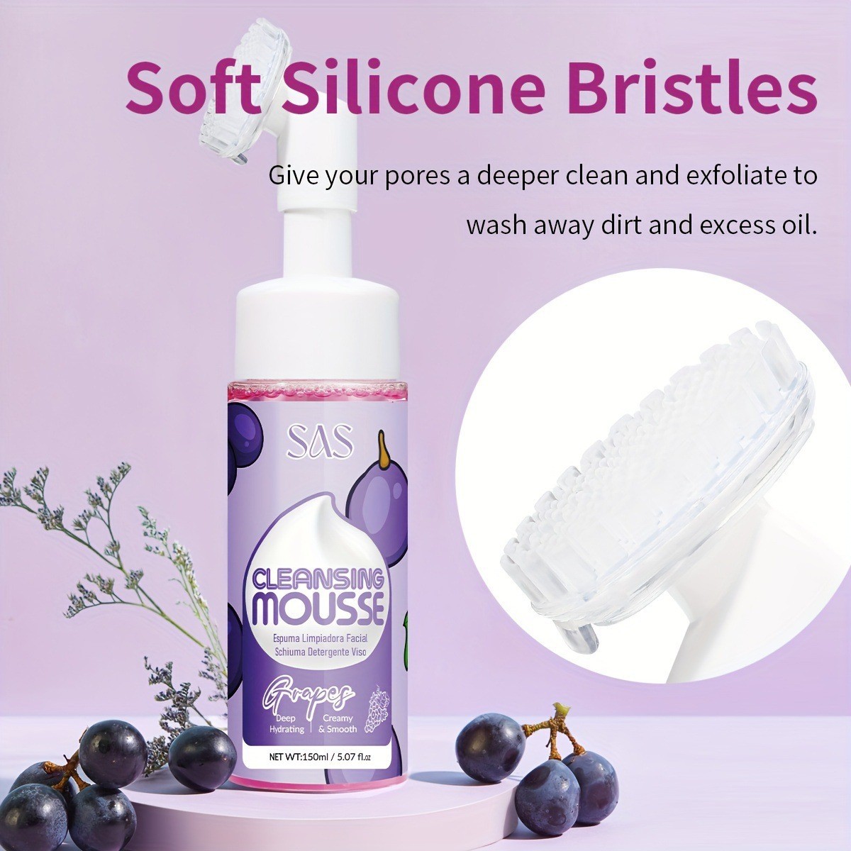 USHAS Europa y los Estados Unidos en stock transfronterizo uva mousse limpiador profundo aminoácido espuma limpiador SAH026