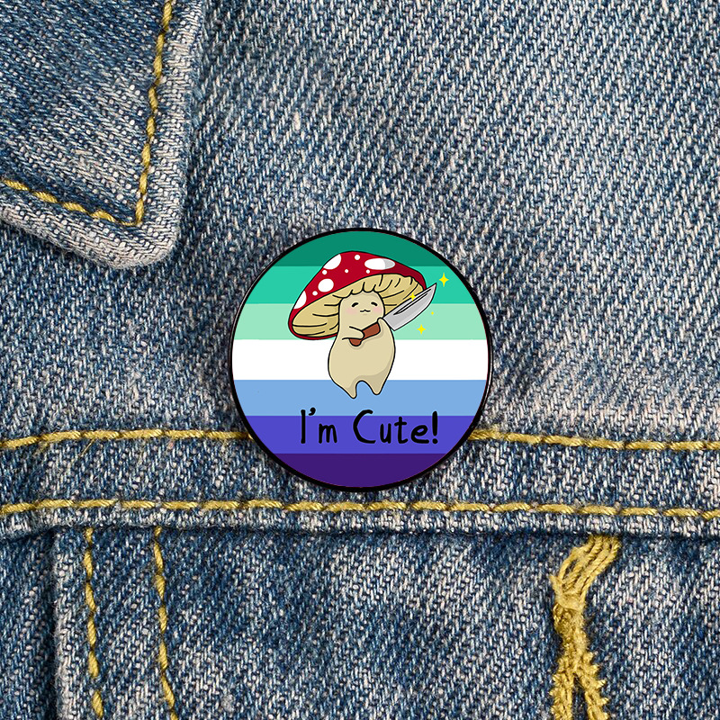 Letter, Mushroom Pattern Cartoon Style Pin Letter Mushroom Metal Printing Unisex Brooches