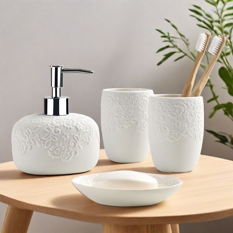 Bathroom Toiletry Set Ceramic Lotion Bottle Toothbrush Holder Cup Mouthwash Cup Soap Box Soap Dish Bathroom Storage
