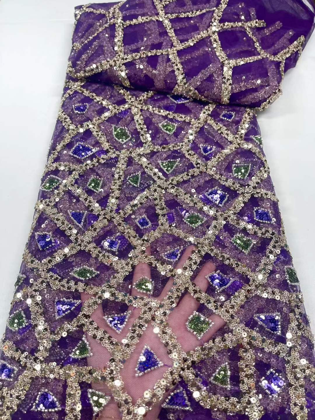 Tela de bordado de alta resistencia bordado lentejuelas cuentas hechas a mano malla bordado tela de alta gama vestido de novia tela JX2821