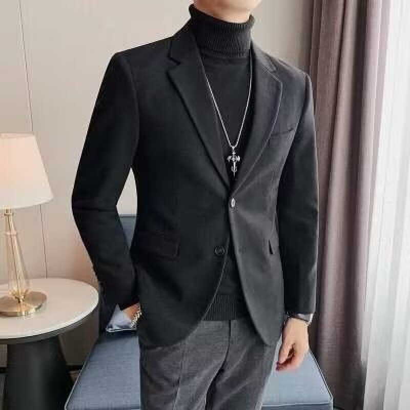 2026 Korean Style Trendy Woolen Men's Suit Jacket Hong Kong Style Autumn and Winter Thickened Slim Fit Stylish Versatile Men's Suit 2026 Korean Style Trendy Woolen Men's Suit Jacket Hong Kong Style Autumn and Winter Thickened Slim Fit Stylish Versatile Men's Suit