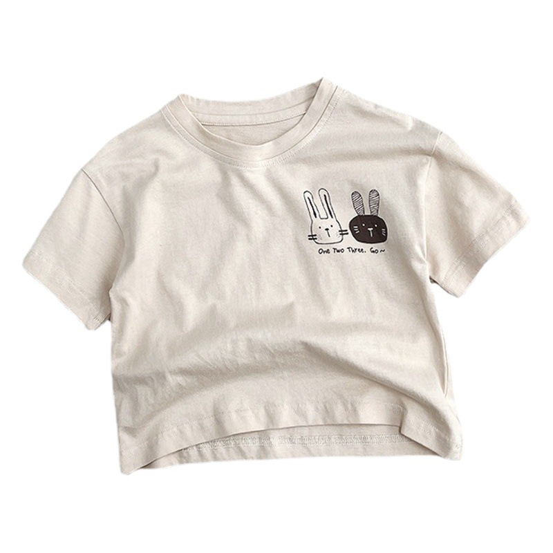 Conejo lindo ~ ropa para niños verano Camiseta de manga corta para niños y niñas Top de algodón bebé coreano estilo japonés top de moda