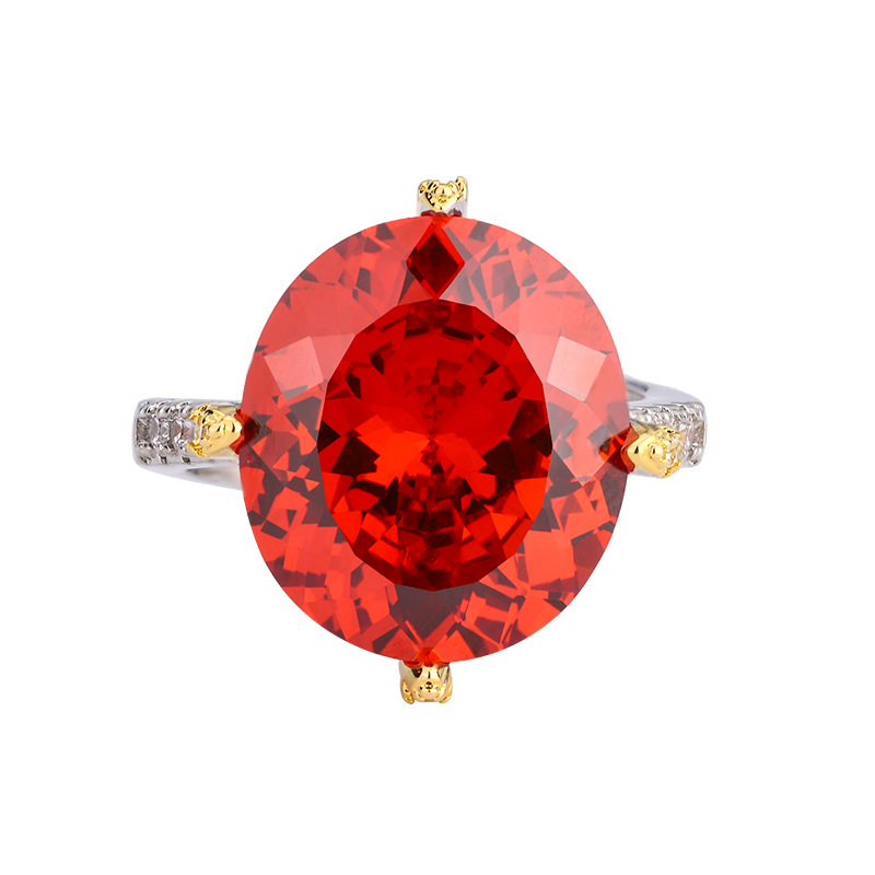 2024 nueva joyería Zhuang Shengsheng, fondo de cobre, simulación chapada en oro, nido de pájaro cortado, tesoro de color, anillo retro en forma de huevo femenino 14*16