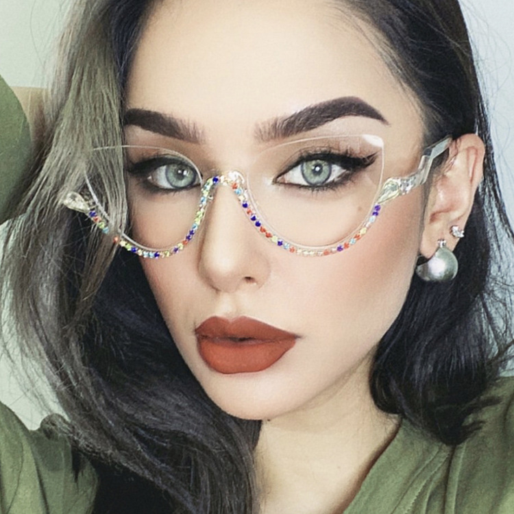 Women's Fashion Solid Color Ac Special-shaped Mirror Diamond Half Frame Glasses display picture 1