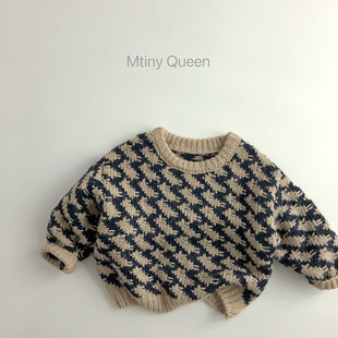 Ch Korean Style ~ Classic Houndstooth ~ Japanese Style Autumn and Winter Kidsren's Knitwears, Fashionable Men's and Women's Trendy Versatile Casual Knitwears