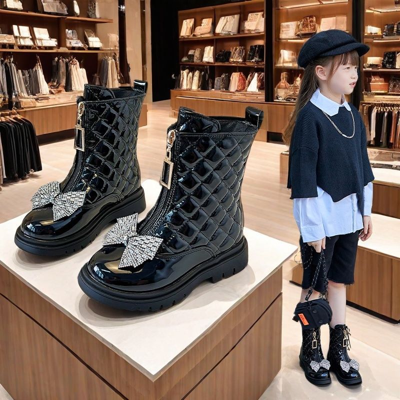 Girls Princess Boots Autumn and Winter New Girls British Style Performance Ball Short Boots Fashion Side Zipper Exquisite Single Boots