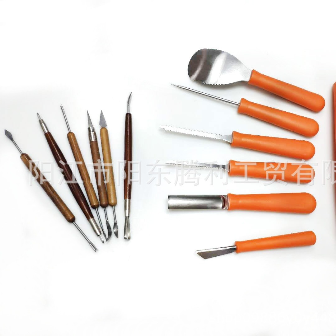 12件套万圣节PP塑料木柄雕刻工具南瓜水果雕花水果刀创意不锈钢