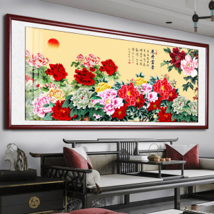 Chinese Painting Peony Wall Chart, Flowers Blooming, Rich Living Room Hanging Painting, New Sofa Background Wall Mural, Bedroom High-End