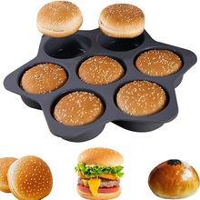 跨境4/6/7連土司面包模圓形開孔烘焙工具DIY蛋糕烤盤硅膠漢堡模具
