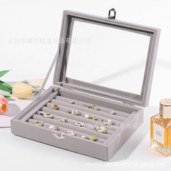 Large Capacity Transparent Flocked Jewelry Box Earrings Ring Jewelry Display Storage Box Factory Direct Supply