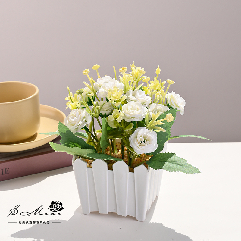 10 bonsái de cerca de rosa pequeña flor de simulación creativa decoración de estudio fotográfico para el hogar decoración planta verde artificial simulación planta en maceta image 3