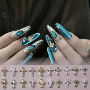 Cross-border explosions lace nail art alloy cross jewelry three-dimensional simple alloy cross nail decoration wholesale