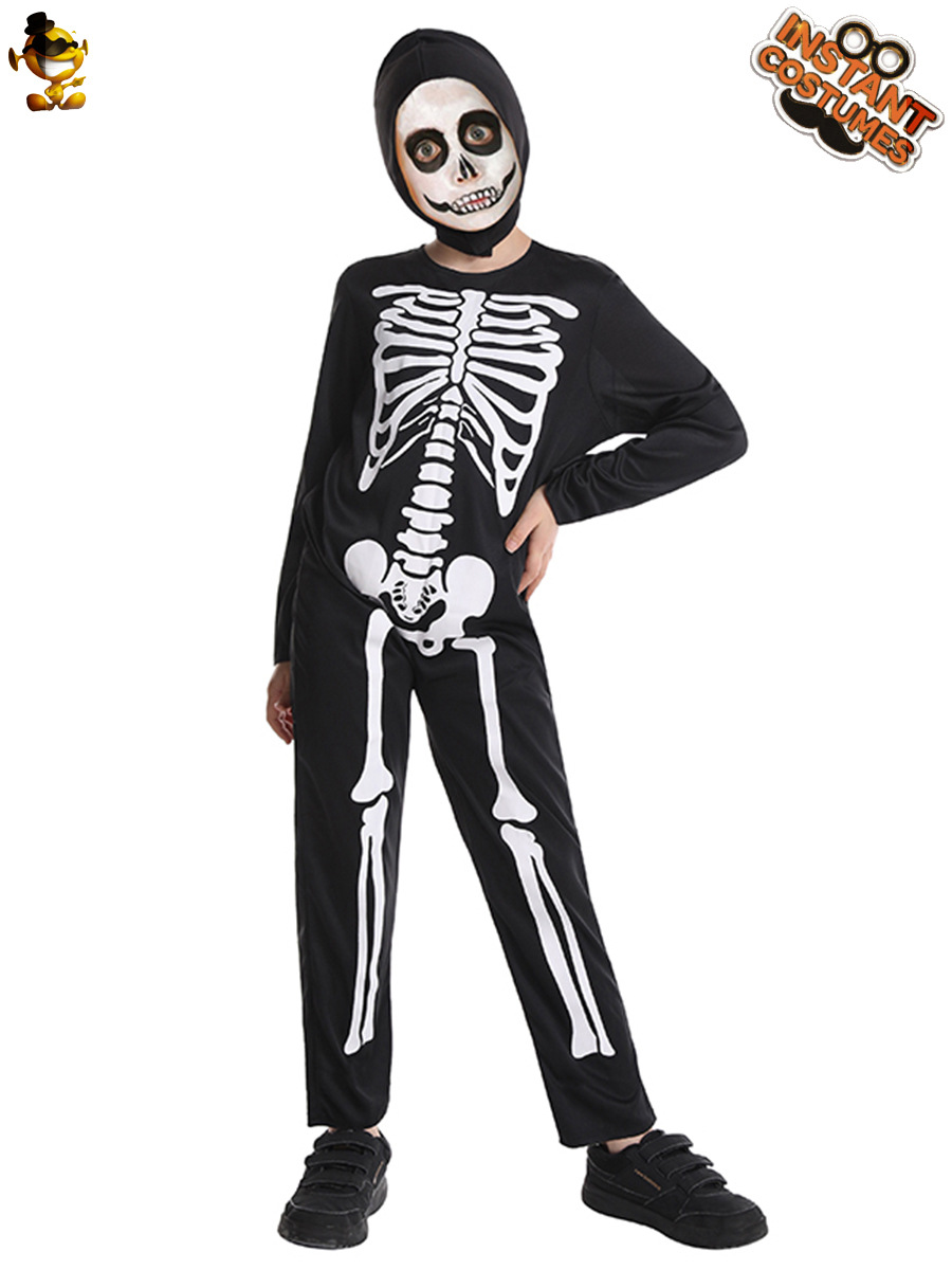 Halloween Esqueleto de los niños fantasma hueso de una pieza traje de rendimiento de los niños fantasma hueso juego de rol rendimiento traje de fiesta