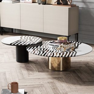 Light luxury rock sheet coffee table round size combination modern simple creative designer furniture zebra pattern coffee table household use