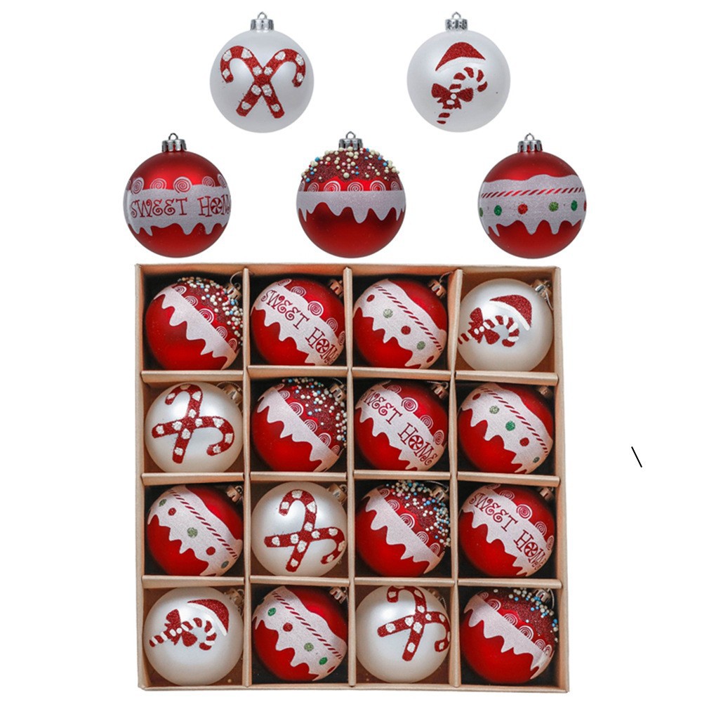 Navidad de plástico pintado bola de Navidad 8CM16 juegos de árbol de Navidad atmósfera del centro comercial decoración bola caja de regalo embalaje