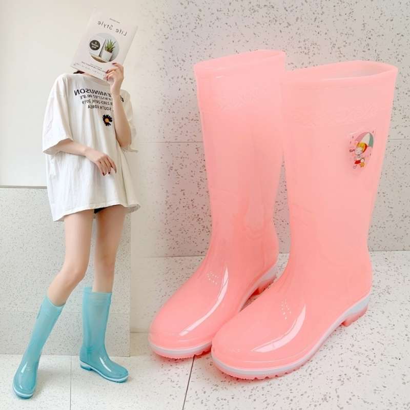 Botas de lluvia para mujer, botas de lluvia de tubo largo y alto, zapatos de goma transparentes de moda para adultos coreanos, botas impermeables, zapatos de trabajo antideslizantes image 2