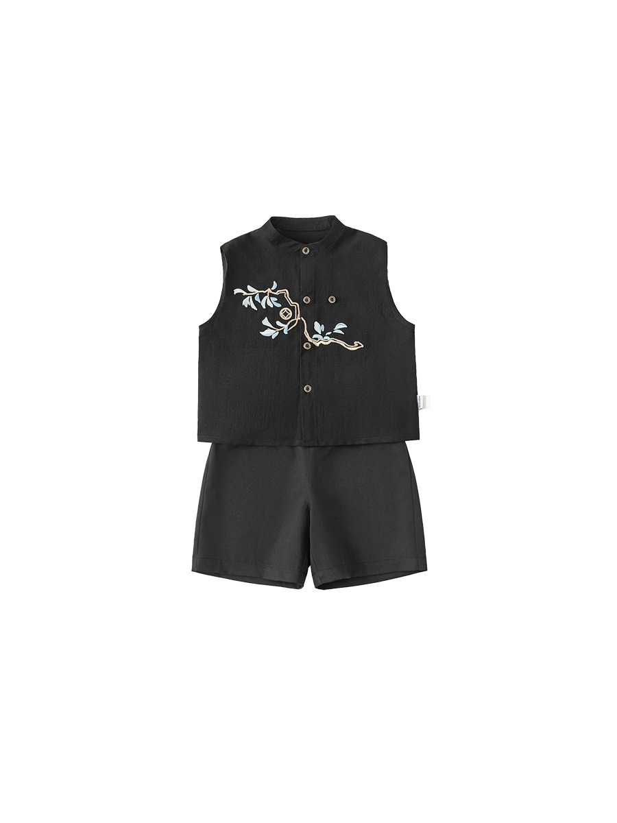 Yoobao ropa infantil para niños set de verano 2025 nuevo niño camiseta bordada de cuello para niños estilo nacional dos piezas set