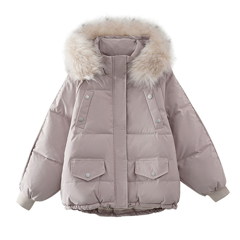 Chaqueta de algodón de plumón al por mayor transfronteriza para mujer invierno nuevo estilo coreano suelto estudiante corto cuello de piel grande chaqueta de pan chaqueta acolchada de algodón de moda