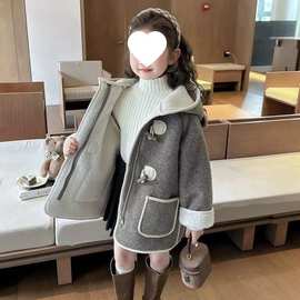 女童呢子大衣2025新款宝宝秋冬款一体绒毛呢外套加绒加厚儿童时尚