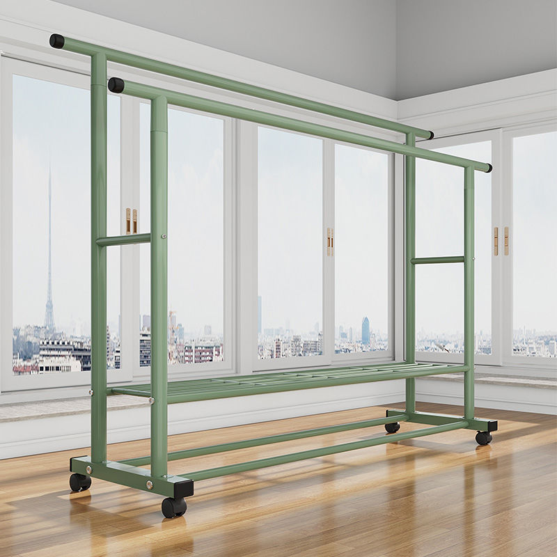 Drying Rack Floor Household Bedroom Clothes Hanging Folding Double Pole Simple Indoor Dormitory Mobile Drying Coat Rack